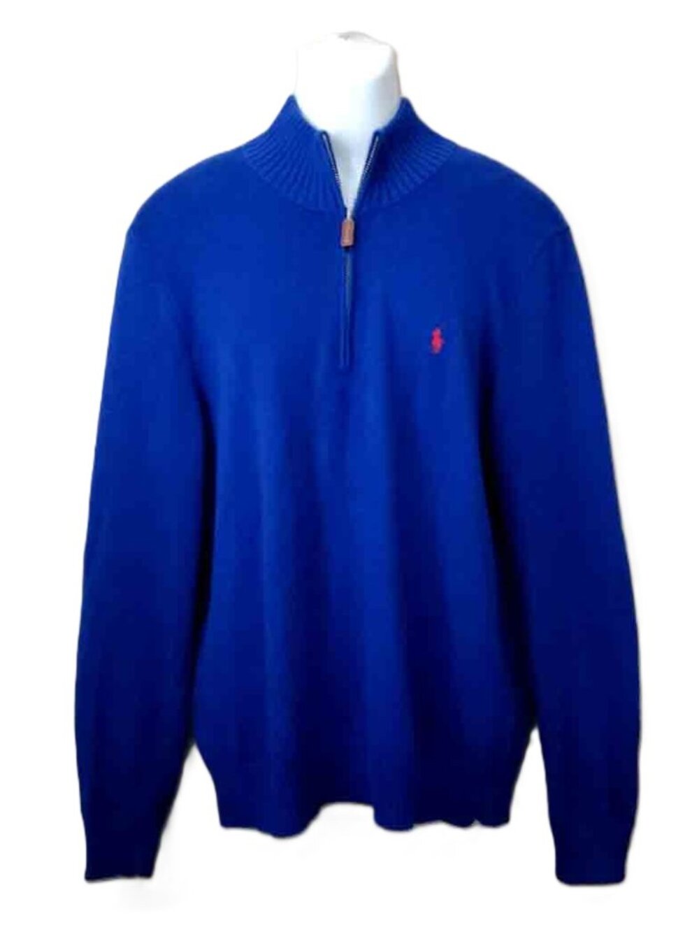 Polo Ralph Lauren Royal Blue Cotton Knit Quarter Zip Sweater Men's Size Large